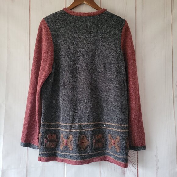 Vintage CJ Banks Women’s 1X Button-down Cardigan, Hand Embroidered, Maroon/Gray - Picture 5 of 10